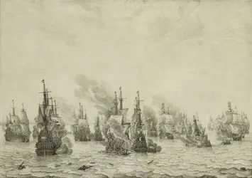 Slaget ved Livorno eller Leghorn, ca. 1659-99 (penmaleri på panel)